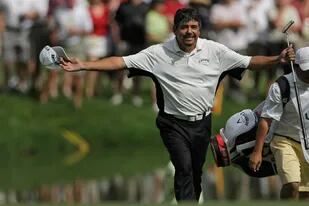 Eduardo Romero, uno de los personajes más pintorescos del golf argentino; en la imagen, durante su consagración en el US Open Senior 2008