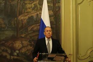 15-03-2022 March 15, 2022, Moscow, Moscow, Russian Federation: Russian Foreign Minister SERGEI LAVROV and Iranian Foreign Minister HOSSEIN AMIR-ABDOLLAHIAN (unseen) attend a joint news conference following their talks in Moscow, Russia, on 15 March 2022. POLITICA Europa Press/Contacto/Iranian Foreign Ministry