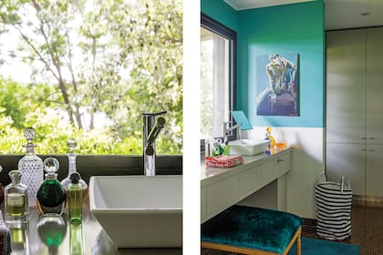 En el antebaño, sobre el mismo color del piso de la escalera y de la pared del living, obra del hermano del dueño de casa, Salvador Malenchini.