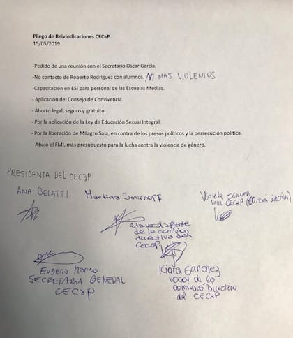 La solicitud del alumnado para solicitar una reunión en reclamo de varios temas
