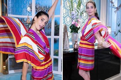 Juana Viale posó divertida con su vestido túnica, diseñado por Gino Bogani