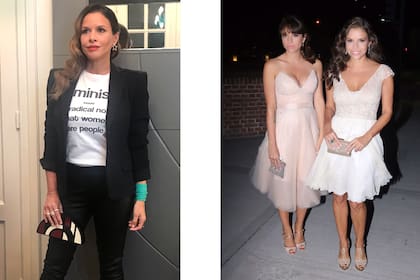 Carolina Marafioti armó un equipo de remera de Pauer, saco Alice + Olivia, pantalón de cuero de Curto, joyas de Jean Pierre y clutch de Finn para Julieta Ortega. Y también para su hermana Rosario optó por vestidos hechos especialmente por Marisa Campanella