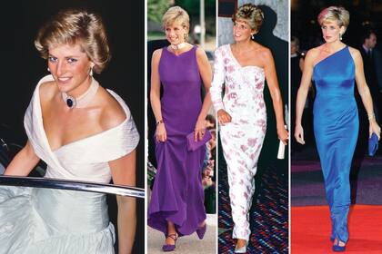 “Su estilo evolucionó a través de sus éxitos y sus fracasos, del nacimiento de sus hijos, de sus diferencias con la familia real y de su separación”, explicó Roberto Devorik, su amigo y asesor de moda. Izquierda: con este impresionante vestido blanco, que combinó con su gargantilla de perlas con un