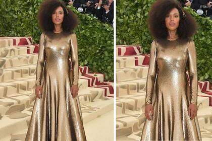 Kerry Washington optó por un vestido dorado confeccionado con micro lentejuelas hecho por Ralph Lauren