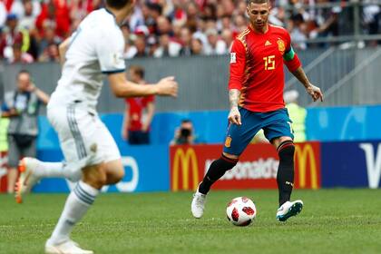 01-07-2018 El futbolista español Sergio Ramos, durante el partido de octavos de final del Mundial de 2018 ante la selección de Rusia. DEPORTES RFEF
