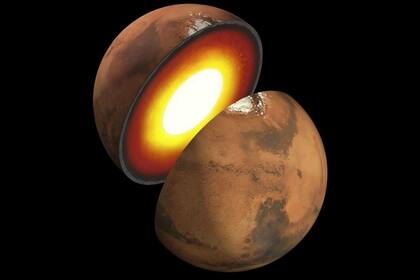 01/04/2022 Interpretación del artista que muestra la estructura interna de Marte. La capa superior se conoce como corteza, debajo está el manto, que descansa sobre un núcleo interno..  La actividad volcánica bajo la superficie de Marte podría ser responsable de desencadenar 'martemotos' repetitivos, que son similares a los terremotos, en una región concreta del Planeta Rojo.  POLITICA INVESTIGACIÓN Y TECNOLOGÍA NASA/JPL-CALTECH