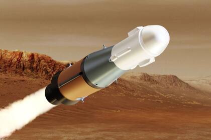 01/08/2023 Ilustración del MAV.  El primer lanzamiento de un cohete desde la superficie de otro planeta, que protagonizará en Marte el MAV (Mars Ascent Vehicle) de la NASA, se logrará utilizando dos motores de combustible sólido.  POLITICA INVESTIGACIÓN Y TECNOLOGÍA NASA
