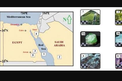 01/08/2023 Ubicaciones de los minerales de gemas investigados de Egipto y Arabia Saudita. Se dan fotos a escala de minerales de gemas de colores. POLITICA INVESTIGACIÓN Y TECNOLOGÍA KHEDR ET AL.