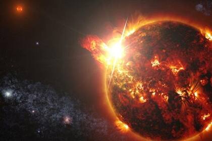 06/08/2024 Ilustración de una llamarada desde una enana roja. La intensa radiación ultravioleta de las llamaradas emitidas por las comunes estrellas enanas rojas podría afectar significativamente a la habitabilidad de los planetas que las orbitan. POLITICA INVESTIGACIÓN Y TECNOLOGÍA UNIVERSIDAD DE CAMBRIDGE