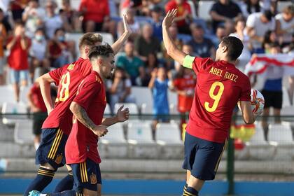 07/06/2022 Los jugadores de la Sub-21 celebra uno de sus goles de su partido ante Malta ESPAÑA EUROPA DEPORTES MELILLA PRENSA RFEF