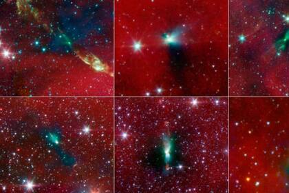 08/07/2022 Seis imágenes tomadas por el telescopio Spitzer en las que estrellas binarias forman envolturas asimétricas POLITICA INVESTIGACIÓN Y TECNOLOGÍA NASA/JPL-CALTECH/U.MICHIGAN