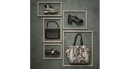 1. Bota verde militar ($ 2990, Prüne) // 2. Borcego con taco (Hush Puppies) // 3. Cartera con tachas ($ 890, A Pie) // 4. Bolso militar ($ 2590, Prüne) // 5. Abotinado de charol ($ 1690, Las Pepas)