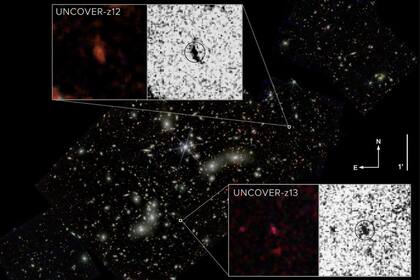 10/11/2023 La segunda y cuarta galaxias más distantes jamás vistas (UNCOVER z-13 y UNCOVER z-12) han sido confirmadas utilizando la cámara de infrarrojo cercano (NIRCam) del Telescopio Espacial James Webb..  Las galaxias segunda y cuarta más distantes jamás observadas han sido descubiertas en una región del espacio conocida como Cúmulo de Pandora, o Abell 2744, con datos del telescopio espacial James Webb.  POLITICA INVESTIGACIÓN Y TECNOLOGÍA NASA/ DANI ZEMBA/PENN STATE.