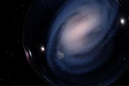 10/11/2023 Representación artística de la galaxia espiral barrada ceers-2112, observada en el universo temprano. La Tierra se refleja en una burbuja ilusoria que rodea la galaxia, recordando la conexión entre la Vía Láctea y ceers-2112.. Observaciones con el telescopio espacial James Webb han revelado la galaxia espiral barrada similar a la Vía Láctea más distante que se haya observado hasta la fecha, a 11.700 millones de años luz. POLITICA INVESTIGACIÓN Y TECNOLOGÍA LUCA COSTANTIN/CAB/CSIC-INTA)