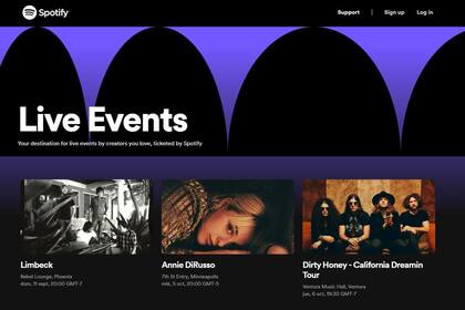 11/08/2022 Interfaz de Spotify Live Events.  La plataforma de música en streaming Spotify ha empezado las pruebas de Spotify Tickets, una nueva iniciativa con la que pone a la venta entradas de conciertos a los fans y usuarios desde la propia aplicación.  POLITICA INVESTIGACIÓN Y TECNOLOGÍA SPOTIFY