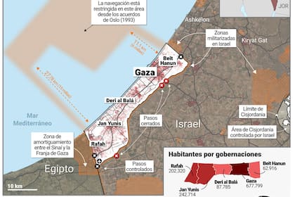 11/10/2023 Mapa de la Franja de Gaza, territorio palestino de Oriente Próximo junto a la frontera de Israel con Egipto, que desde el 7 de octubre de 2023 es foco de la guerra entre Israel y Hamás. POLITICA Europa Press