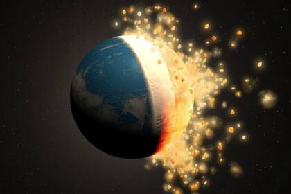 11/10/2023 Representación artística de una gran colisión en la Tierra primitiva. Una nueva teoría da explicación a cómo el oro, el platino y otros metales preciosos llegaron a zonas poco profundas dentro del manto de la Tierra en lugar de a las profundidades del núcleo del planeta. POLITICA INVESTIGACIÓN Y TECNOLOGÍA SWRI/MARCHI