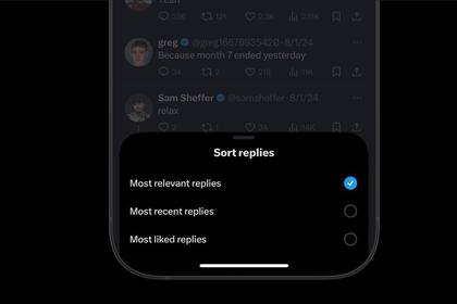 12/08/2024 La nueva función para ordenar respuestas de publicaciones de X. POLITICA X