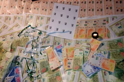 Los billetes que fabricaban los sospechosos en una imprenta de Pilar