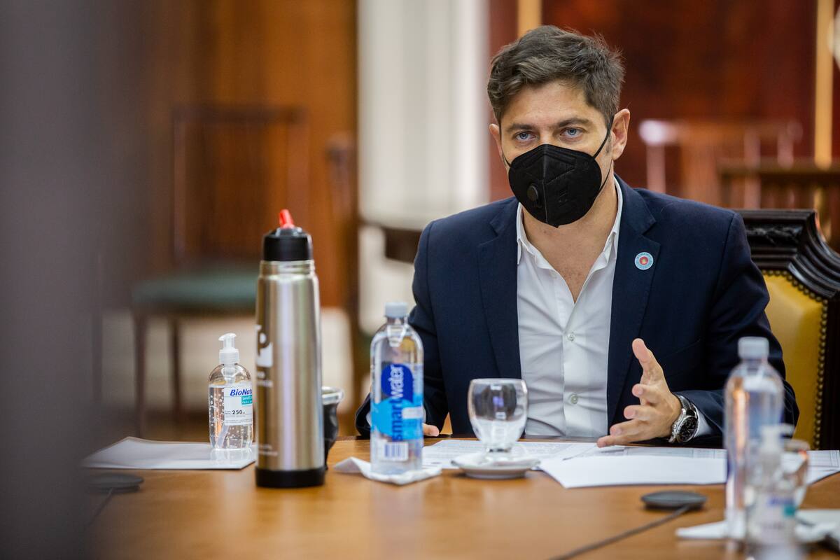 14 de abril de 2021. El Gobernador de la Provincia de Buenos Aires, Axel Kicillof, se reunió por videoconferencia con intendentes y autoridades del Banco Provincia.
Foto: Mariano Sanda