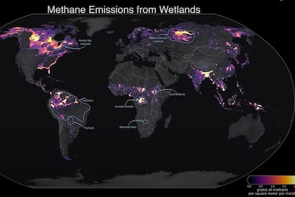 14/02/2023 Emisiones de metano desde zonas húmedas en julio de 2020.  Aunque los cierres relacionados con el COVID-19 dieron lugar a mejoras en la calidad del aire y a reducciones de las emisiones de dióxido de carbono en 2020, el metano atmosférico seguía disparado.  POLITICA INVESTIGACIÓN Y TECNOLOGÍA NASA GODDARD