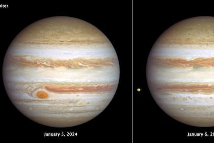 14/03/2024 Nuevas imágenes de Júpiter tomadas por el telescopio espacial Hubble. El planeta Júpiter, en todo su esplendor con bandas, fue revistado por el Telescopio Espacial Hubble en estas últimas imágenes, tomadas del 5 al 6 de enero, que capturan ambos lados del planeta. POLITICA INVESTIGACIÓN Y TECNOLOGÍA NASA