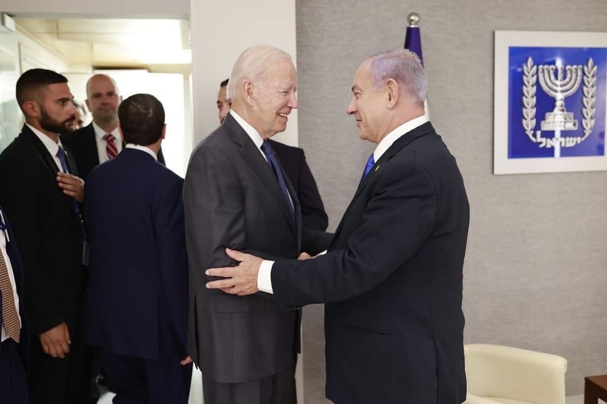 14/07/2022 El presidente de Estados Unidos, Joe Biden, y el líder de la oposición de Israel, el ex primer ministro Benjamin Netanyahu