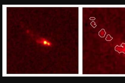 15/03/2024 Gz9p3, la galaxia fusionada más brillante conocida en los primeros 500 millones de años del Universo. Los contornos del perfil de luz revelan una estructura grumosa alargada producida por la fusión de galaxias. POLITICA INVESTIGACIÓN Y TECNOLOGÍA UNIVERSIDAD DE MELBOURNE