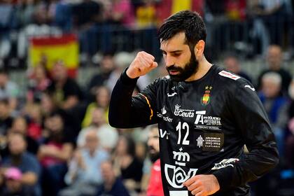 17/03/2024 El portero de los Hispanos Rodrigo Corrales en el partido entre España y Brasil en el Preolímpico de Granollers (Barcelona) DEPORTES RFEBM / J.L. RECIO