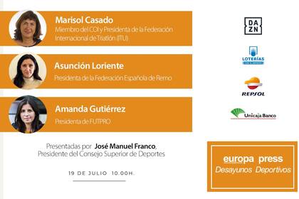 17/07/2022 Marisol Casado, Asunción Loriente y Amanda Gutiérrez, protagonistas este martes en los Desayunos Deportivos de Europa Press. ESPAÑA EUROPA MADRID DEPORTES