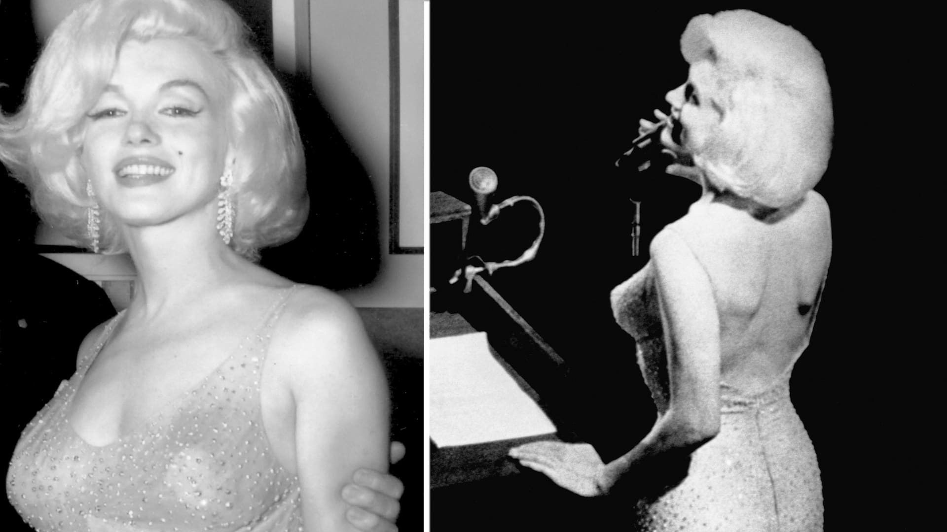 19 de mayo de 1962, Madison Square Garden, Manhattan. Marilyn Monroe sube al escenario para cantar "Cumpleaños Feliz" al presidente John F. Kennedy