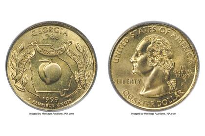 1999-P Georgia en plancheta experimental (Foto Heritage Auctions)