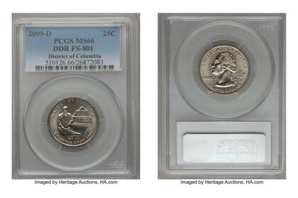 2009-D Distrito de Columbia con anverso de doble cuño (Foto Heritage Auctions)