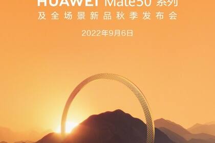 22/08/2022 Anuncio de la presentación de Mate 50.  Huawei ha anunciado la presentación de su nuevo 'smartphone' insignia, Mate 50, el próximo 6 de septiembre, dos años después de la última actualización de esta familia de producto, que traerá novedades en el apartado fotográfico.  POLITICA INVESTIGACIÓN Y TECNOLOGÍA HUAWEI/WEIBO