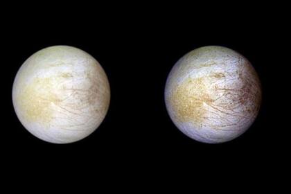 22/09/2023 Esta vista compuesta en color muestra la luna Europa en color natural (izquierda) y en color mejorado (derecha). La mancha amarillenta es Tara Regio, la región geológica donde se ve la mayor cantidad de CO2 y donde el Hubble detectó sal del océno POLITICA INVESTIGACIÓN Y TECNOLOGÍA NASA/JPL/UNIVERSITY OF ARIZONA