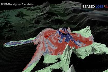 23/05/2022 Mapa tridimensional del volcán submarino Hunga construido a partir de datos multihaz de NIWA POLITICA INVESTIGACIÓN Y TECNOLOGÍA NIWA-NIPPON FOUNDATION TESMAP