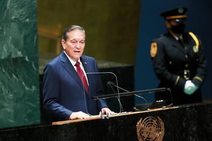 23/09/2021 (210924) -- UNITED NATIONS, Sept. 24, 2021 (Xinhua) -- Panamanian President Laurentino Cortizo addresses the general debate of the 76th session of the United Nations General Assembly at the UN headquarters in New York, Sept. 23, 2021. The General Debate of the 76th session of the United Nations General Assembly entered its third day on Thursday. POLITICA Europa Press/Contacto/Wang Ying