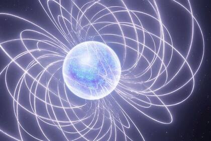 24/11/2023 Impresión artística de un magnetar, donde una estrella de neutrones emite luz de radio alimentada por la energía almacenada en un campo magnético ultrafuerte, provocando explosiones que se encuentran entre los eventos más poderosos del Universo POLITICA INVESTIGACIÓN Y TECNOLOGÍA MICHAEL KRAMER/MPIFR