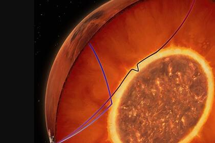 25/10/2023 Representación artística de la capa de silicato líquido que envuelve el núcleo marciano. POLITICA INVESTIGACIÓN Y TECNOLOGÍA IPGP-CNES.