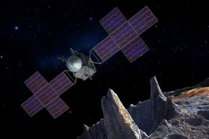 27/06/2022 Esta ilustración muestra la nave espacial de la misión Psyche de la NASA cerca del objetivo de la misión, el asteroide Psyche, rico en metales. POLITICA INVESTIGACIÓN Y TECNOLOGÍA NASA/JPL-CALTECH/ARIZONA STATE UNIV.