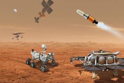 27/07/2022 Ilustración que muestra a múltiples robots que se unirían para transportar a la Tierra muestras recolectadas de la superficie de Marte por el rover Mars Perseverance de la NASA. POLITICA ESPAÑA EUROPA SOCIEDAD MADRID NASA