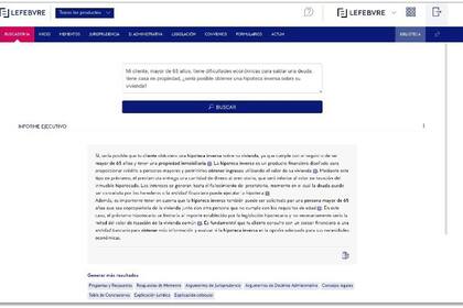 27/09/2023 Interfaz de la solución GenIA-L para profesionales del sector jurídico. Lefebvre ha presentado GenIA-L, una solución basada en inteligencia artificial (IA) generativa para profesionales del sector jurídico que ya está disponible en España, y que seguirá con su extensión a otros países europeos en 2024. POLITICA INVESTIGACIÓN Y TECNOLOGÍA LEFEBVRE