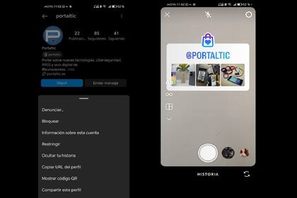 28/12/2023 Interfaz de Instagram cuando se comparte un perfil en Historias POLITICA INVESTIGACIÓN Y TECNOLOGÍA