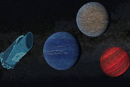 30/05/2023 Esta ilustración muestra el telescopio espacial Kepler de la NASA, que se retiró en octubre de 2018, y tres planetas descubiertos en sus últimos días de datos. POLITICA INVESTIGACIÓN Y TECNOLOGÍA NASA/JET PROPULSION LABORATORY