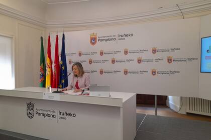 30/06/2023 La alcaldesa de Pamplona, Cristina Ibarrola, en la rueda de prensa SOCIEDAD