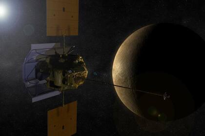 31-03-2022 Ilustración de la sonda Messenger en órbita de Mercurio.  Un equipo internacional de científicos ha demostrado que Mercurio, el planeta más pequeño de nuestro sistema solar, registra tormentas magnéticas similares a las de la Tierra.  POLITICA INVESTIGACIÓN Y TECNOLOGÍA NASA