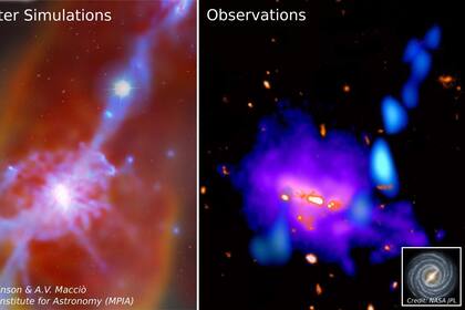 31/03/2023 Orriente cósmica conectada a una galaxia masiva. Izquierda: simulaciones por computadora de una corriente cósmica. Derecha: observación de una corriente cósmica que fluye hacia la Galaxia del Hormiguero. POLITICA INVESTIGACIÓN Y TECNOLOGÍA B. EMONTS (NRAO/AUI/NSF)