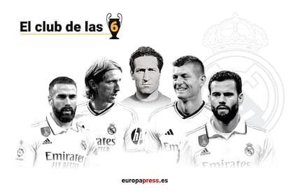 31/05/2024 Fútbol/Champions.- Nacho, Carvajal, Modric y Kroos se unen a Gento en el exclusivo club de las seis 'Orejonas'. Los judadores del Real Madrid Nacho Fernández, Dani Carvajal, Toni Kroos y Luka Modric han conquistado este sábado su sexta Liga de Campeones, con lo que igualan el récord de seis títulos, todos ellos de Copa de Europa, del también madridista Paco Gento, mientras que el capitán y el croata se convierten en los futbolistas con más títulos del club. ESPAÑA EUROPA DEPORTES MADRID