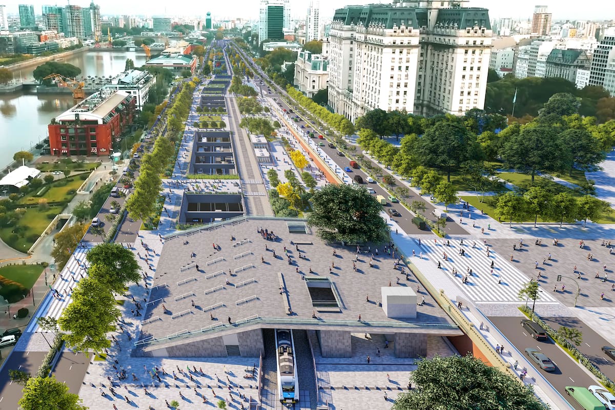 Paseo del Bajo: construyen escalinatas que unirán Plaza de Mayo con Puerto Madero