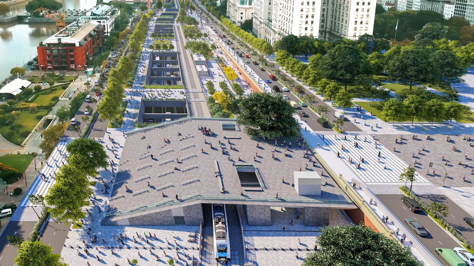 Paseo del Bajo: construyen escalinatas que unirán Plaza de Mayo con Puerto Madero